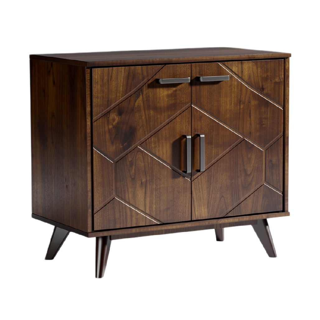 **Szafka w stylu mid-century z geometrycznym wzorem, dąb ciemny**
